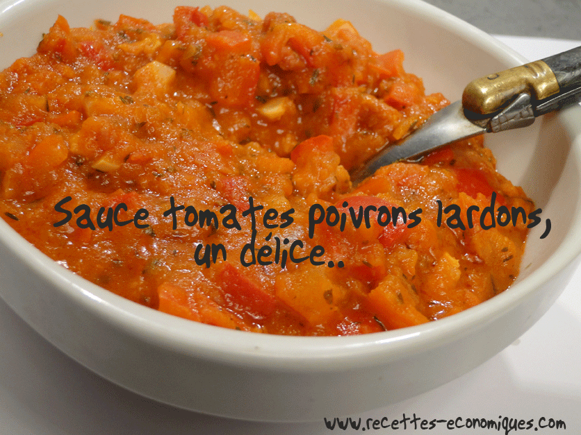 Pâtes sauce poivrons tomates lardons image